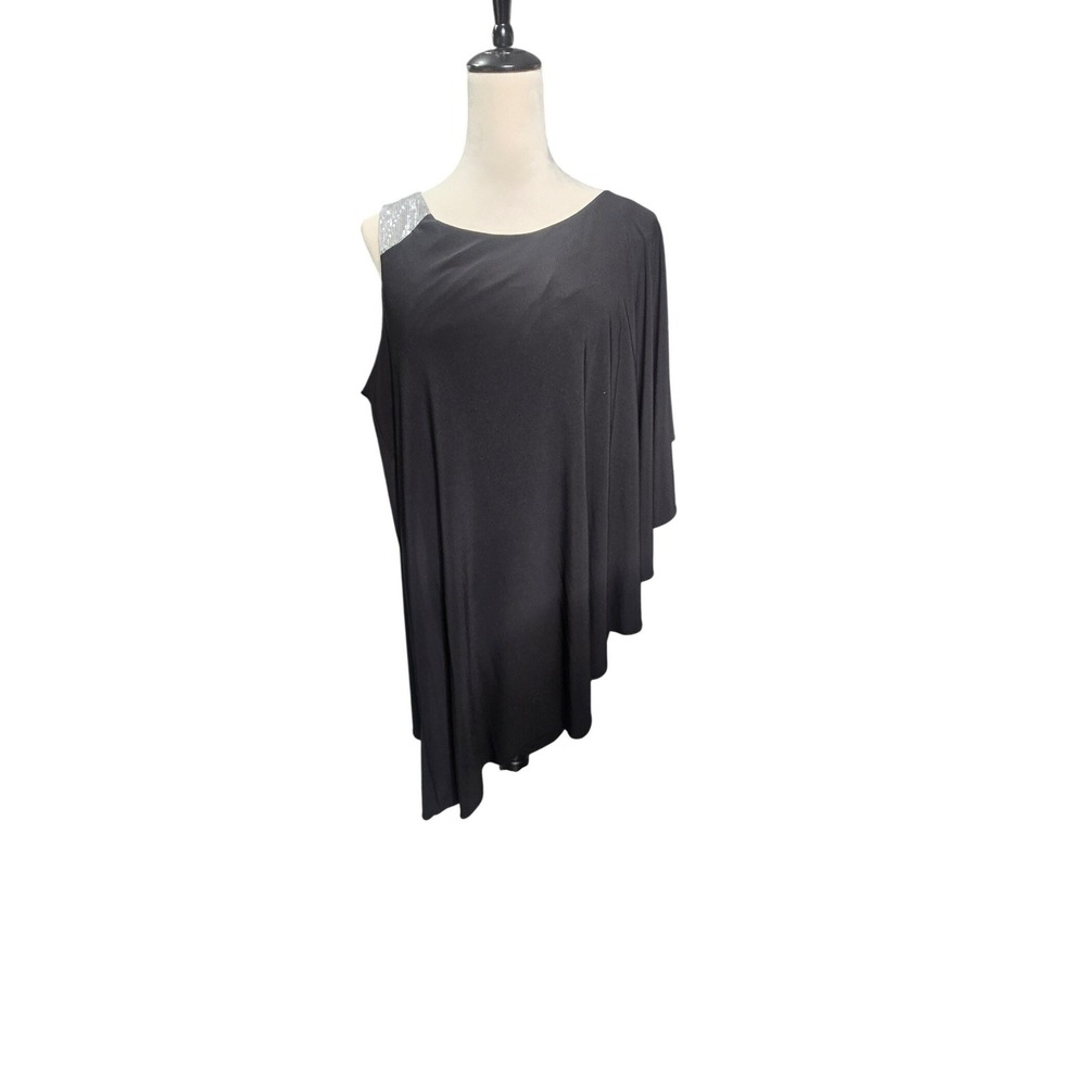 Nightway Dress Women 20W Black One Shoulder Sequin Drape Asymmetrical Cocktail
